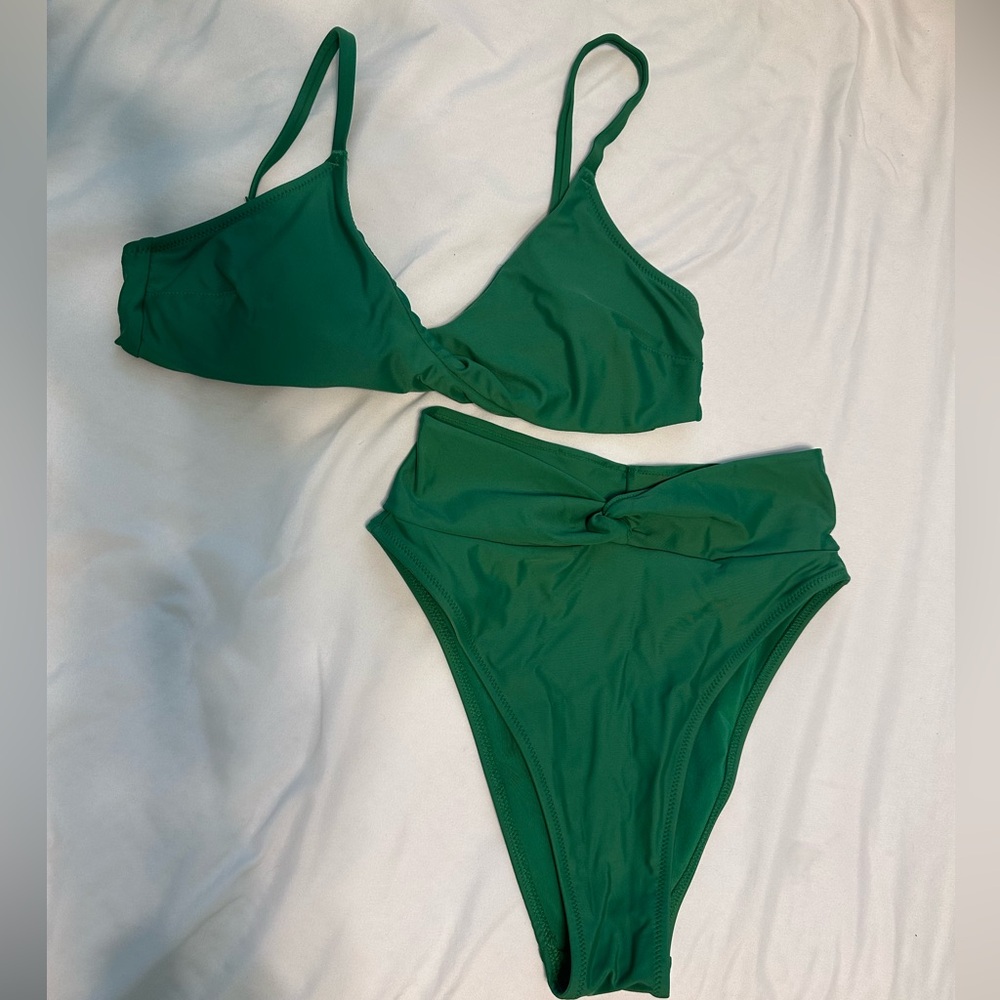 Aerie Green Twist Front Bikini Set